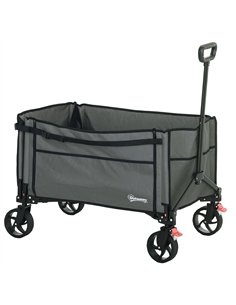 Outsunny Folding Trolley on Wheels, 150L Collapsible Wagon Festival Trolley Cart with Openable Sides, Adjustable Handle and Brak