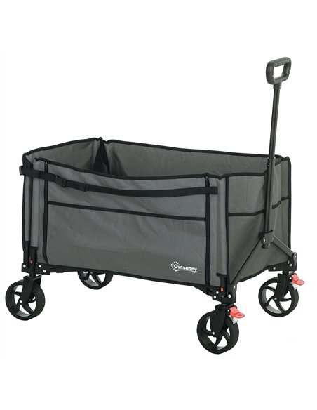 Outsunny Folding Trolley on Wheels, 150L Collapsible Wagon Festival Trolley Cart with Openable Sides, Adjustable Handle and Brak - pic 155787 | FastDaddyshop