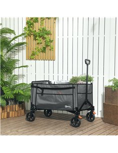 Outsunny Folding Trolley on Wheels, 150L Collapsible Wagon Festival Trolley Cart with Openable Sides, Adjustable Handle and Brak 2