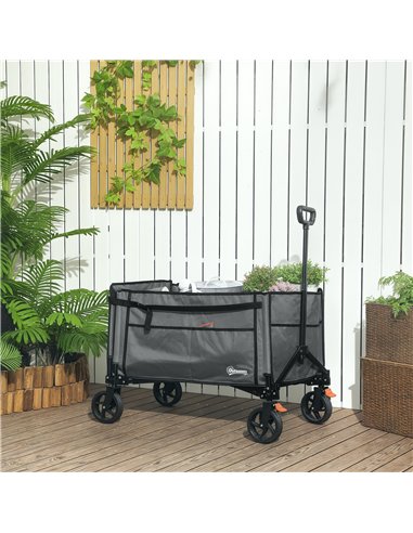 Outsunny Folding Trolley on Wheels, 150L Collapsible Wagon Festival Trolley Cart with Openable Sides, Adjustable Handle and Brak