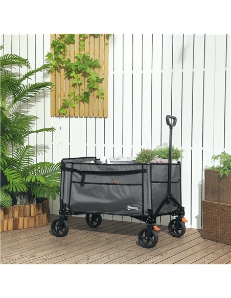 Outsunny Folding Trolley on Wheels, 150L Collapsible Wagon Festival Trolley Cart with Openable Sides, Adjustable Handle and Brak - pic 155788 | FastDaddyshop