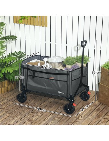 Outsunny Folding Trolley on Wheels, 150L Collapsible Wagon Festival Trolley Cart with Openable Sides, Adjustable Handle and Brak