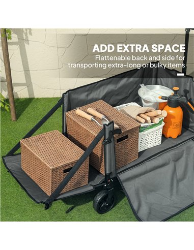 Outsunny Folding Trolley on Wheels, 150L Collapsible Wagon Festival Trolley Cart with Openable Sides, Adjustable Handle and Brak