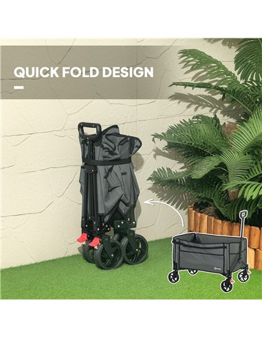 Outsunny Folding Trolley on Wheels, 150L Collapsible Wagon Festival Trolley Cart with Openable Sides, Adjustable Handle and Brak