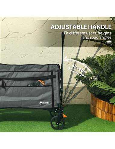 Outsunny Folding Trolley on Wheels, 150L Collapsible Wagon Festival Trolley Cart with Openable Sides, Adjustable Handle and Brak