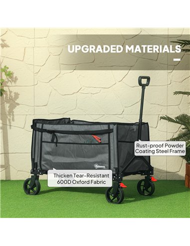 Outsunny Folding Trolley on Wheels, 150L Collapsible Wagon Festival Trolley Cart with Openable Sides, Adjustable Handle and Brak