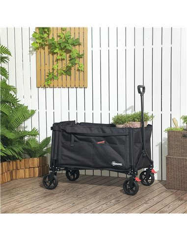 Outsunny Folding Trolley on Wheels, 150L Collapsible Wagon Festival Trolley Cart with Openable Sides, Adjustable Handle and Brak