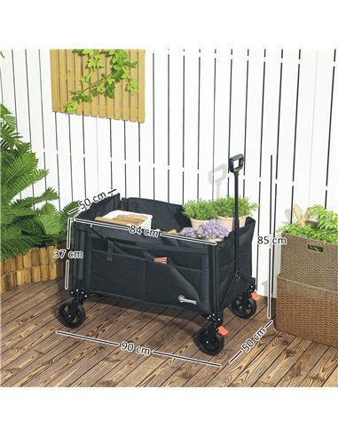 Outsunny Folding Trolley on Wheels, 150L Collapsible Wagon Festival Trolley Cart with Openable Sides, Adjustable Handle and Brak