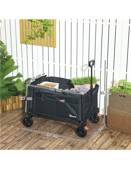 Outsunny Folding Trolley on Wheels, 150L Collapsible Wagon Festival Trolley Cart with Openable Sides, Adjustable Handle and Brak - pic 155798 | FastDaddyshop