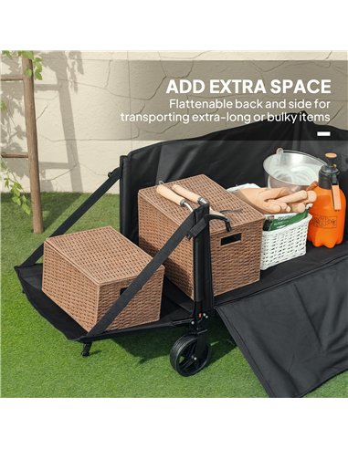 Outsunny Folding Trolley on Wheels, 150L Collapsible Wagon Festival Trolley Cart with Openable Sides, Adjustable Handle and Brak