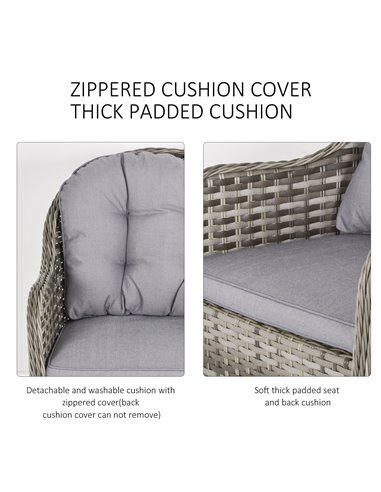 Outsunny 4-Seater PE Rattan Wicker Sofa Set Outdoor Conservatory Furniture Lawn Patio Coffee Table w/ Cushion - Grey
