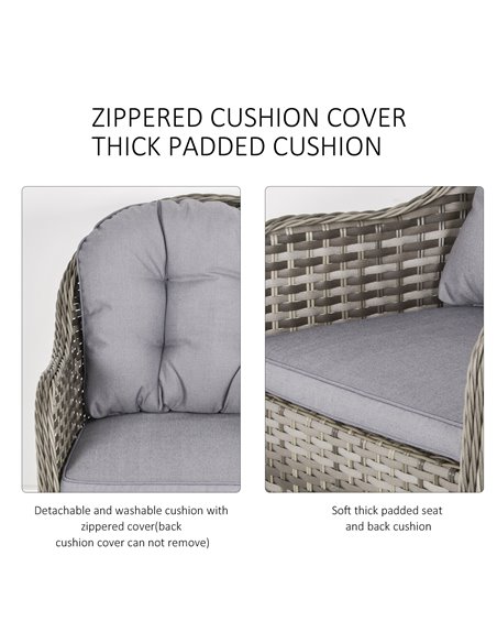 Outsunny 4-Seater PE Rattan Wicker Sofa Set Outdoor Conservatory Furniture Lawn Patio Coffee Table w/ Cushion - Grey - pic 15580 | FastDaddyshop