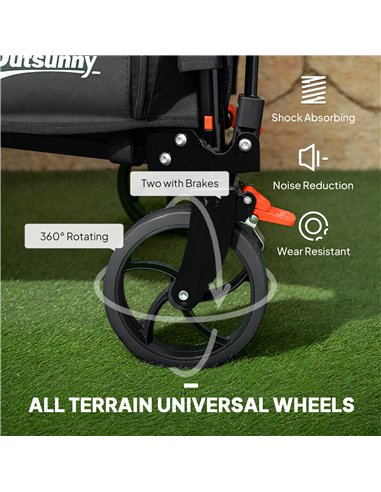 Outsunny Folding Trolley on Wheels, 150L Collapsible Wagon Festival Trolley Cart with Openable Sides, Adjustable Handle and Brak