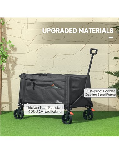 Outsunny Folding Trolley on Wheels, 150L Collapsible Wagon Festival Trolley Cart with Openable Sides, Adjustable Handle and Brak