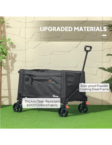 Outsunny Folding Trolley on Wheels, 150L Collapsible Wagon Festival Trolley Cart with Openable Sides, Adjustable Handle and Brak - pic 155803 | FastDaddyshop