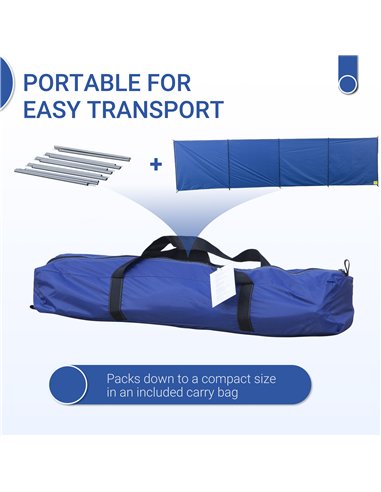 Outsunny Camping Windbreak, Foldable Portable Wind Blocker w/ Carry Bag and Steel Poles, Beach Sun Screen Shelter Privacy Wall, 