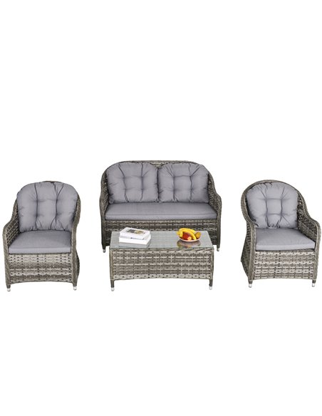 Outsunny 4-Seater PE Rattan Wicker Sofa Set Outdoor Conservatory Furniture Lawn Patio Coffee Table w/ Cushion - Grey - pic 15583 | FastDaddyshop