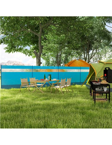 Outsunny Camping Windbreaker with Clear Windows, Carry Bag and Steel Poles, for Beach Caravan Campervan, 725 x 140cm, Blue