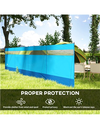 Outsunny Camping Windbreaker with Clear Windows, Carry Bag and Steel Poles, for Beach Caravan Campervan, 725 x 140cm, Blue