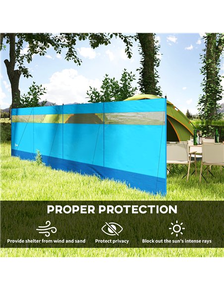 Outsunny Camping Windbreaker with Clear Windows, Carry Bag and Steel Poles, for Beach Caravan Campervan, 725 x 140cm, Blue - pic 155835 | FastDaddyshop