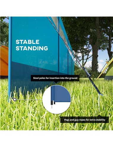 Outsunny Camping Windbreaker with Clear Windows, Carry Bag and Steel Poles, for Beach Caravan Campervan, 725 x 140cm, Blue