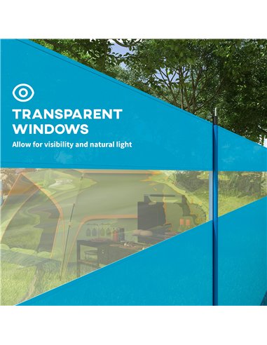 Outsunny Camping Windbreaker with Clear Windows, Carry Bag and Steel Poles, for Beach Caravan Campervan, 725 x 140cm, Blue