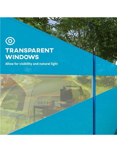 Outsunny Camping Windbreaker with Clear Windows, Carry Bag and Steel Poles, for Beach Caravan Campervan, 725 x 140cm, Blue - pic 155837 | FastDaddyshop