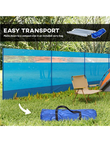 Outsunny Camping Windbreaker with Clear Windows, Carry Bag and Steel Poles, for Beach Caravan Campervan, 725 x 140cm, Blue - pic 155838 | FastDaddyshop