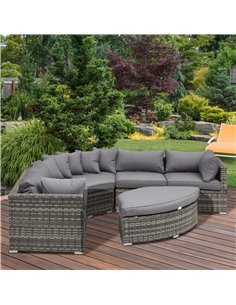 Outsunny 6 PCs Outdoor Rattan Wicker Corner Design Sofa Set with Cushions, Grey 2