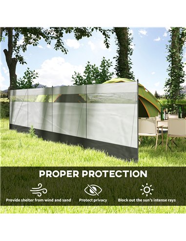 Outsunny Camping Windbreaker with Clear Windows, Carry Bag and Steel Poles, for Beach Caravan Campervan, 725 x 140cm, Grey