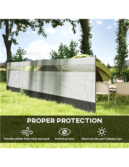 Outsunny Camping Windbreaker with Clear Windows, Carry Bag and Steel Poles, for Beach Caravan Campervan, 725 x 140cm, Grey - pic 155844 | FastDaddyshop