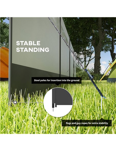 Outsunny Camping Windbreaker with Clear Windows, Carry Bag and Steel Poles, for Beach Caravan Campervan, 725 x 140cm, Grey - pic 155845 | FastDaddyshop