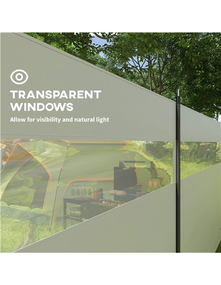 Outsunny Camping Windbreaker with Clear Windows, Carry Bag and Steel Poles, for Beach Caravan Campervan, 725 x 140cm, Grey - pic 155846 | FastDaddyshop