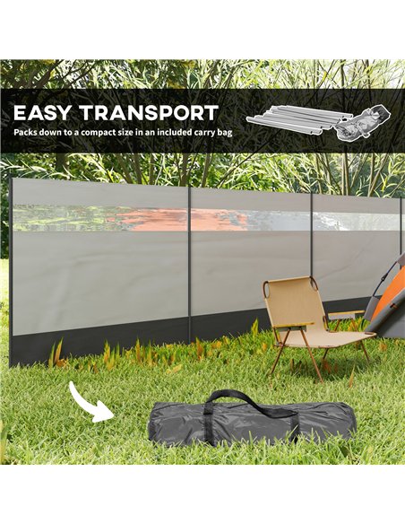 Outsunny Camping Windbreaker with Clear Windows, Carry Bag and Steel Poles, for Beach Caravan Campervan, 725 x 140cm, Grey - pic 155847 | FastDaddyshop