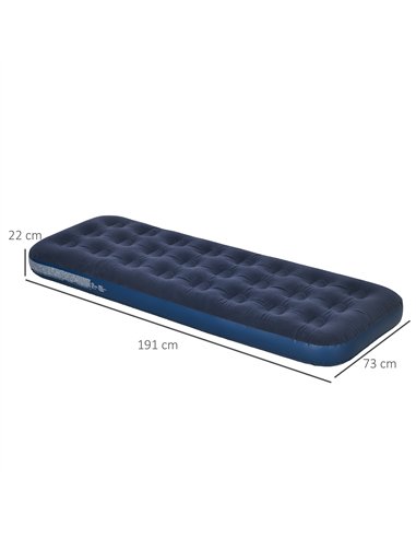 Outsunny Single Air Mattress with Hand Pump, Portable Air Bed with Flocked Surface, 191 x 73 x 22cm, Blue