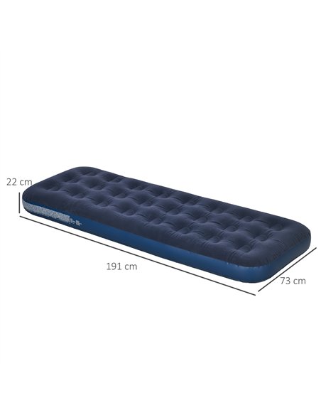 Outsunny Single Air Mattress with Hand Pump, Portable Air Bed with Flocked Surface, 191 x 73 x 22cm, Blue - pic 155852 | FastDaddyshop