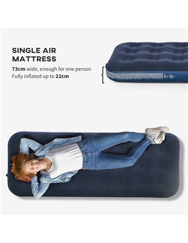 Outsunny Single Air Mattress with Hand Pump, Portable Air Bed with Flocked Surface, 191 x 73 x 22cm, Blue