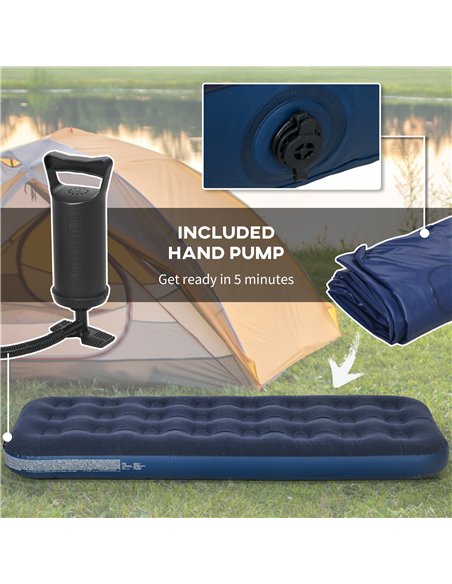 Outsunny Single Air Mattress with Hand Pump, Portable Air Bed with Flocked Surface, 191 x 73 x 22cm, Blue - pic 155854 | FastDaddyshop