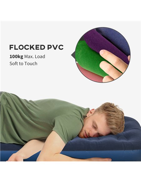 Outsunny Single Air Mattress with Hand Pump, Portable Air Bed with Flocked Surface, 191 x 73 x 22cm, Blue - pic 155855 | FastDaddyshop