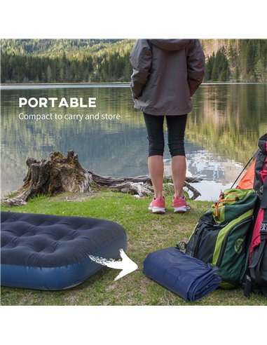 Outsunny Single Air Mattress with Hand Pump, Portable Air Bed with Flocked Surface, 191 x 73 x 22cm, Blue