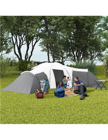 Outsunny 6-9 Man Tent with Bedrooms and Living Room, Accessories Included, Dark Grey