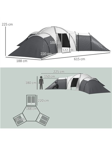 Outsunny 6-9 Man Tent with Bedrooms and Living Room, Accessories Included, Dark Grey