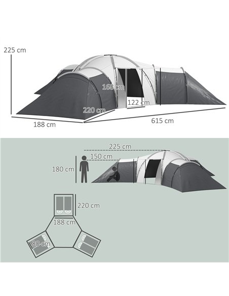 Outsunny 6-9 Man Tent with Bedrooms and Living Room, Accessories Included, Dark Grey - pic 155870 | FastDaddyshop