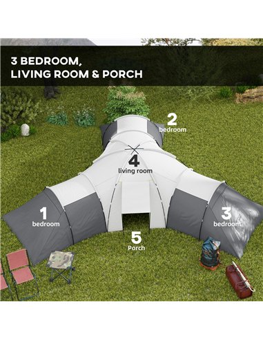 Outsunny 6-9 Man Tent with Bedrooms and Living Room, Accessories Included, Dark Grey