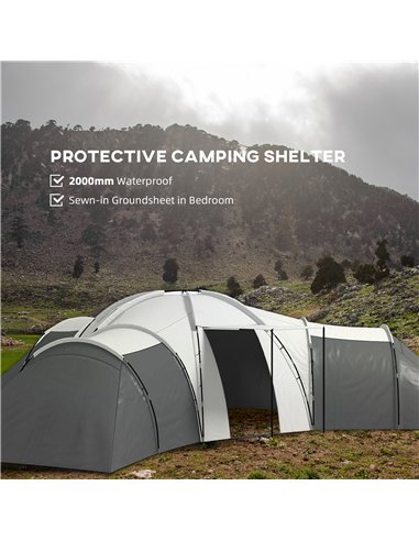 Outsunny 6-9 Man Tent with Bedrooms and Living Room, Accessories Included, Dark Grey