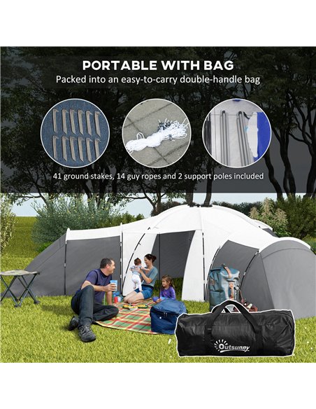 Outsunny 6-9 Man Tent with Bedrooms and Living Room, Accessories Included, Dark Grey - pic 155874 | FastDaddyshop