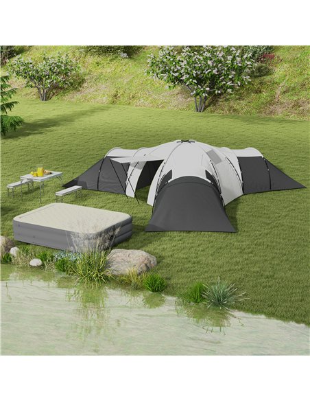 Outsunny 6-9 Man Tent with Bedrooms and Living Room, Accessories Included, Dark Grey - pic 155876 | FastDaddyshop