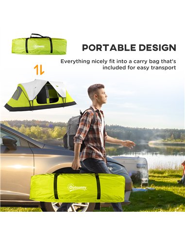 Outsunny Camping Tent for 6-8 Man with 2000mm Waterproof Rainfly and Carry Bag for Fishing Hiking Festival, Yellow