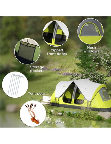 Outsunny Camping Tent for 6-8 Man with 2000mm Waterproof Rainfly and Carry Bag for Fishing Hiking Festival, Yellow
