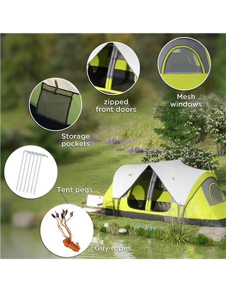 Outsunny Camping Tent for 6-8 Man with 2000mm Waterproof Rainfly and Carry Bag for Fishing Hiking Festival, Yellow - pic 155884 | FastDaddyshop
